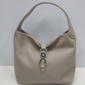 Lucca Leather Logo Lock Hobo in taupe